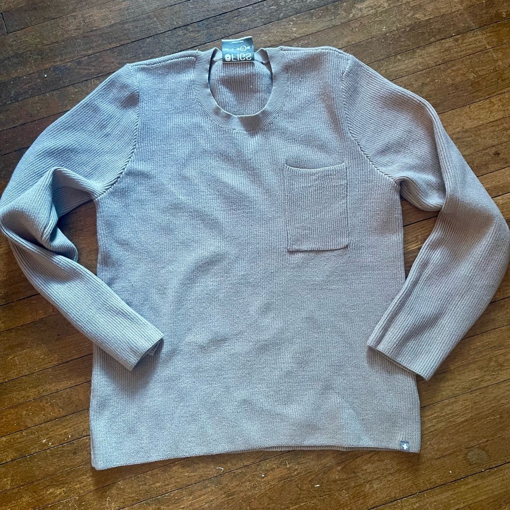 FIGS Loungewear Long Sleeve Ribbed Knit Pullover Sweater Latte Beige Size Large